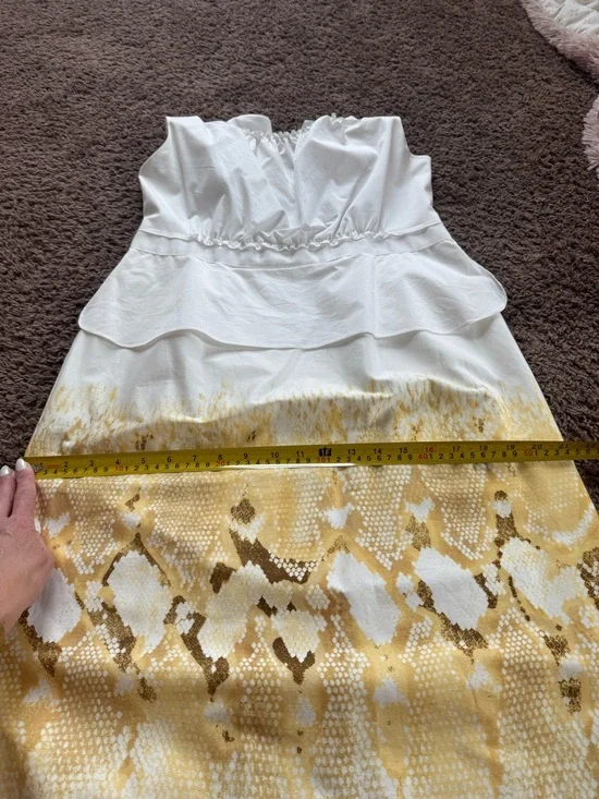 ELIE TAHARI BROOKE PEPLUM SHEATH DRESS WHITE SNAKESKIN YELLOW COTTON 12 NEW $368 - Picture 10 of 10